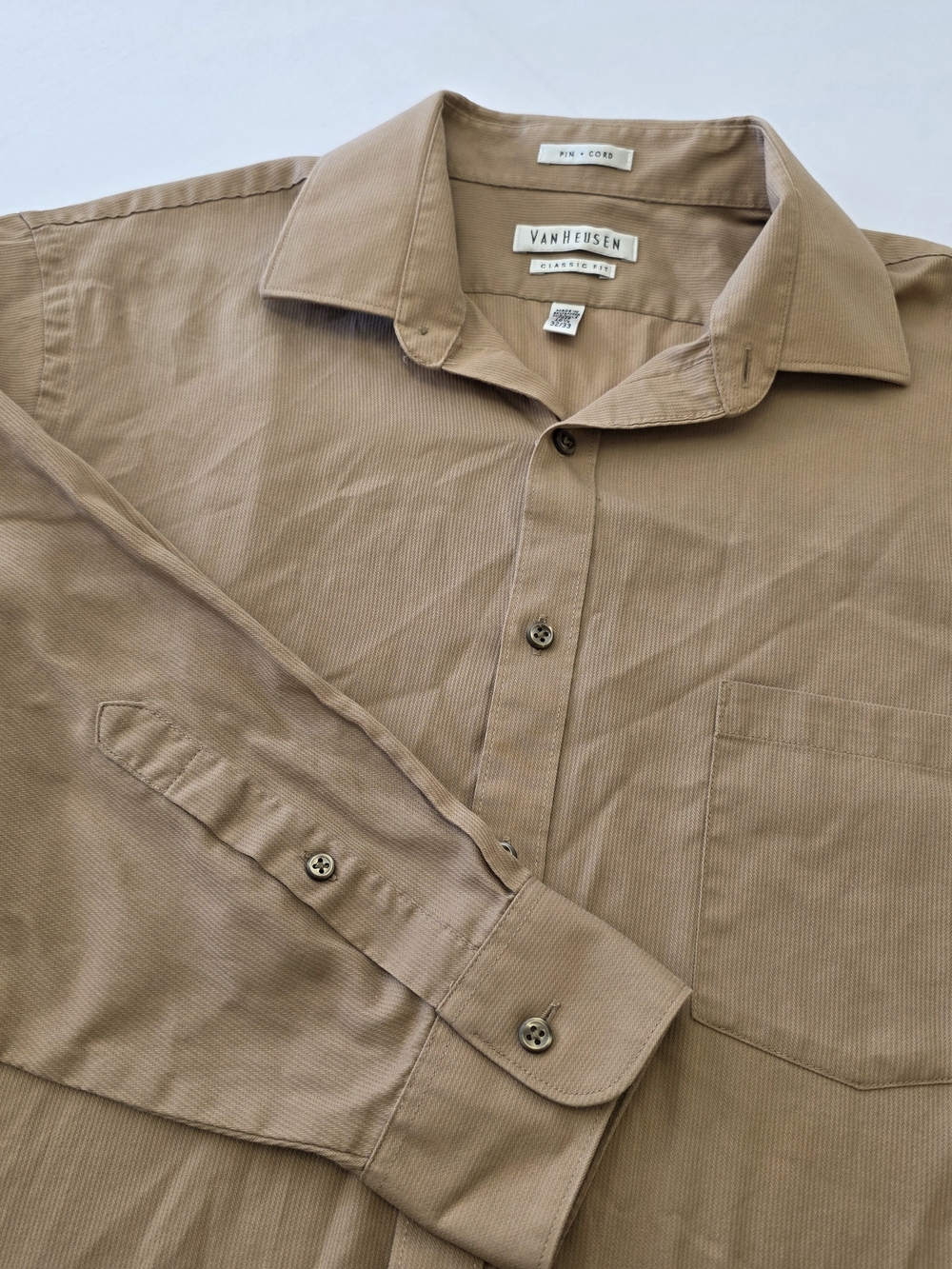 Van Heusen Men's Long Sleeve, Tan, Classic Fit Button-Down Shirt 16.5 N 32/33